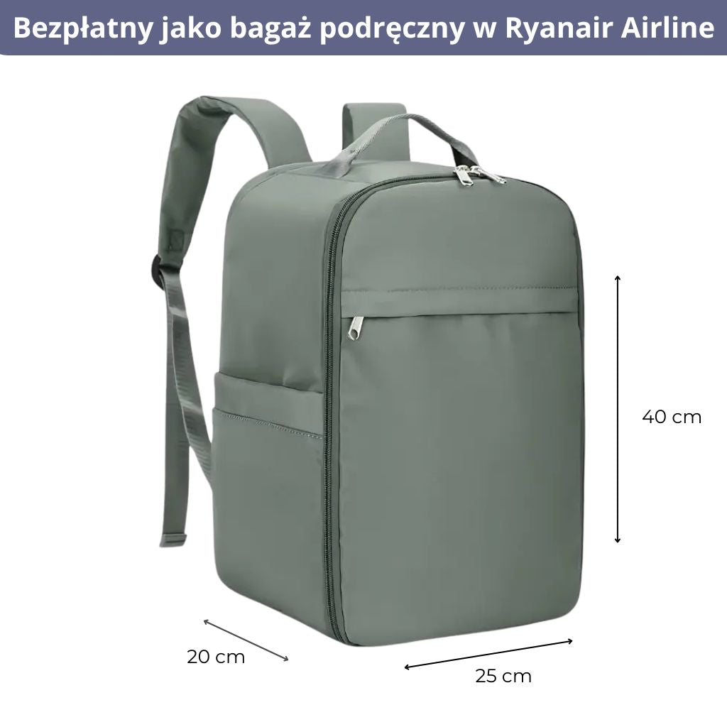 Plecak do samolotu zielony 40x20x25 ryanair zgodny z wymaganiami Ryanair, idealny na bagaż podręczny
