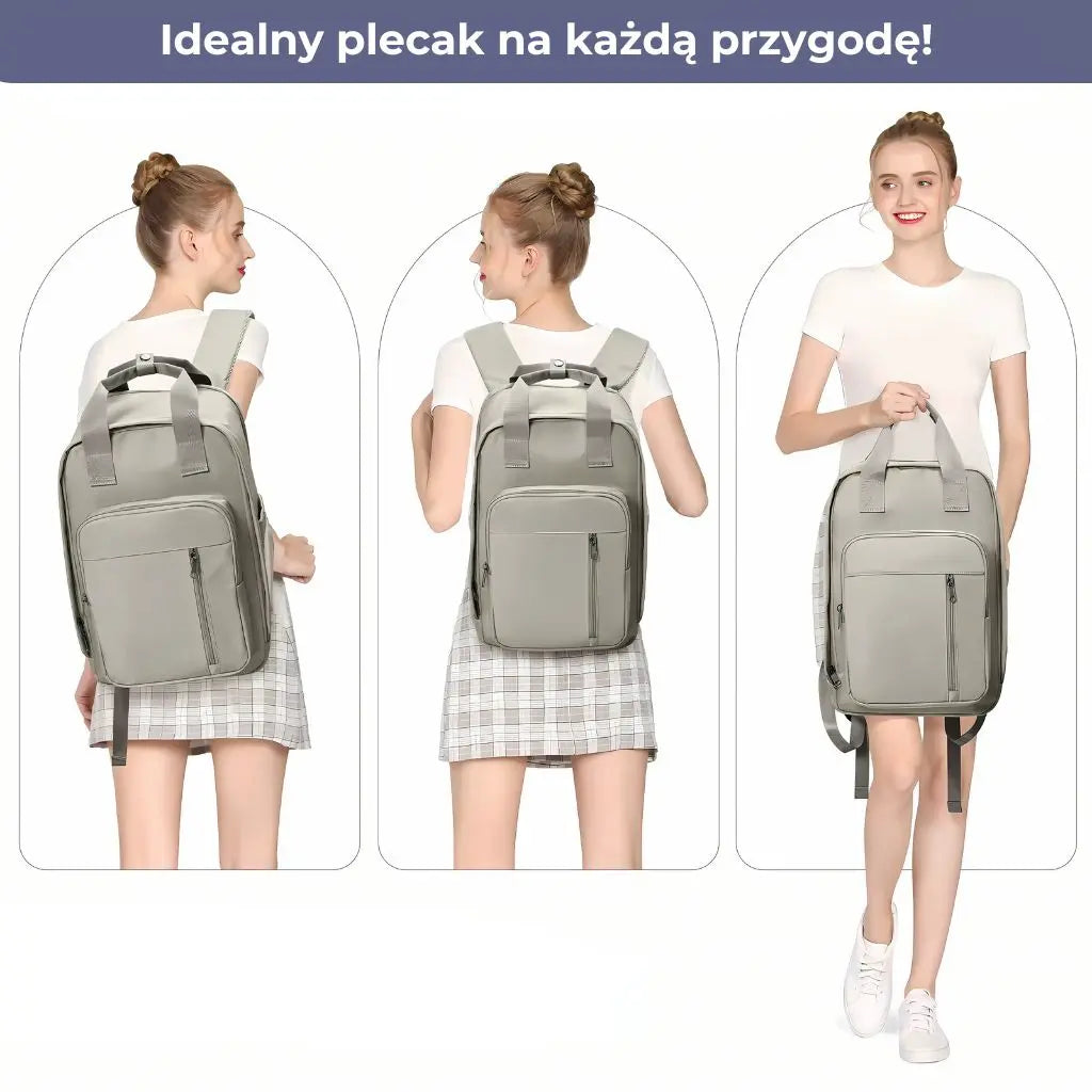 Mały i lekki plecak podróżny do samolotu 40x20x25, idealny na krótkie podróże.
