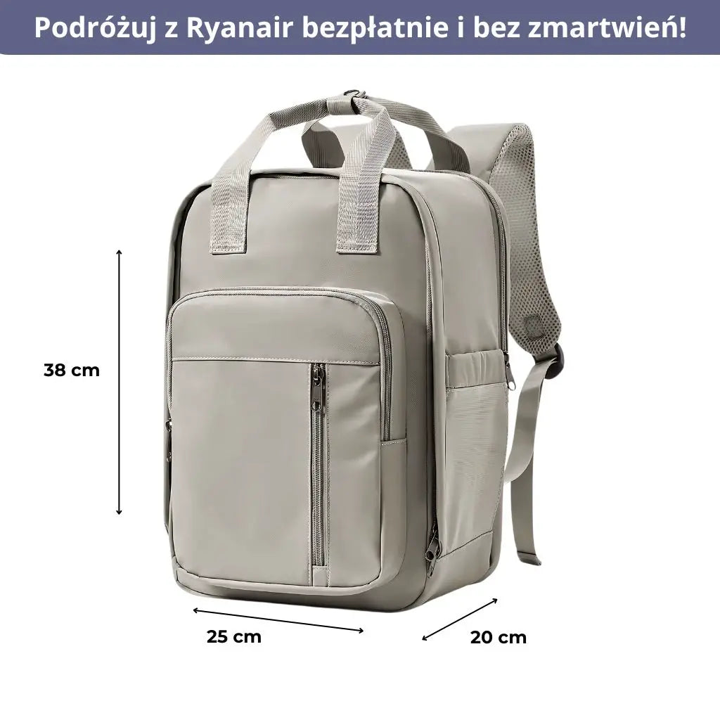 Mały plecak podróżny do samolotu 40x20x25, odpowiedni na codzienny użytek i podróże.