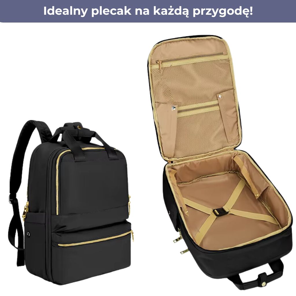 Praktyczne wnętrze plecaka damskiego 40x30x20 Wizz Air z licznymi kieszeniami.