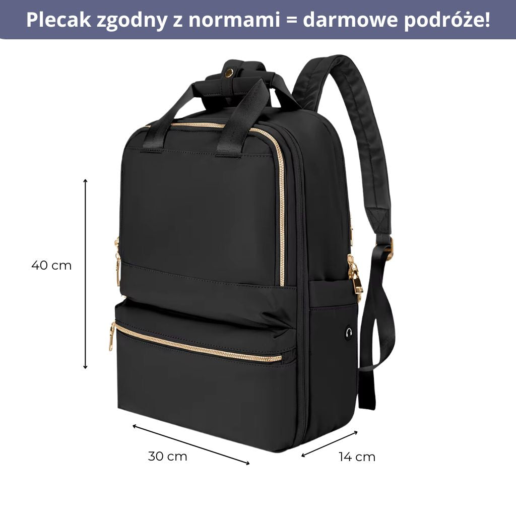 Plecak damski 40x30x20 Wizz Air z wymiarami idealnymi jako bagaż podręczny.