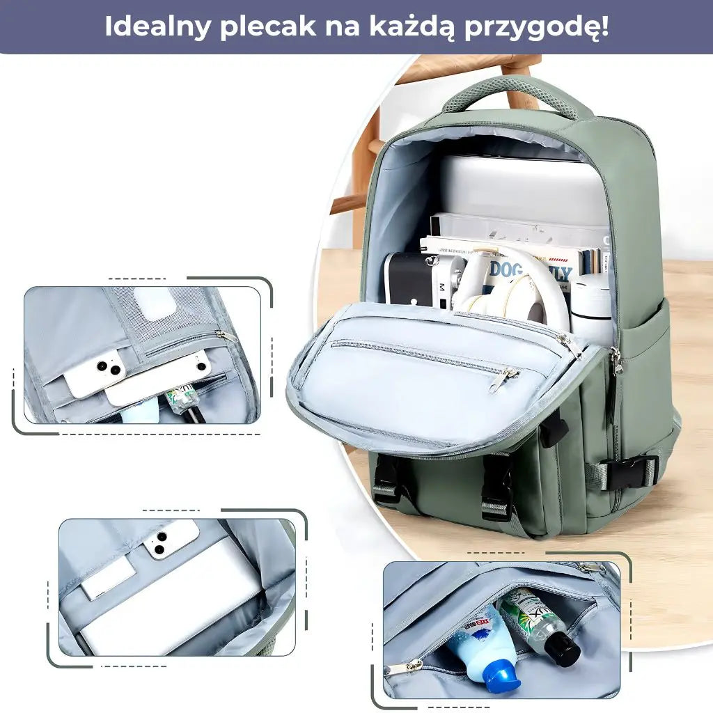 Plecak do samolotu 40x20x25 Ryanair - organizacja wnętrza z miejscem na laptopa i akcesoria.