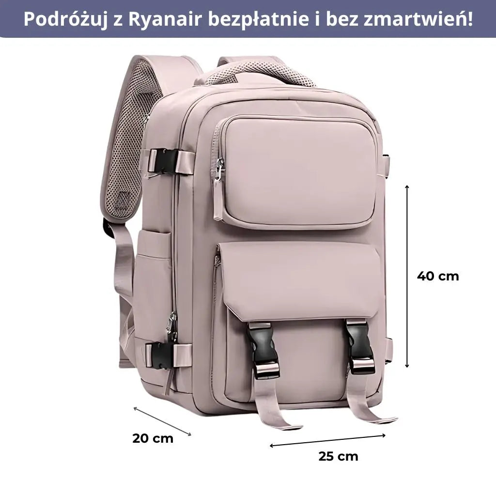 Plecak do samolotu 40x20x25 Ryanair - wymiary 40x20x25 cm dla bagażu podręcznego.