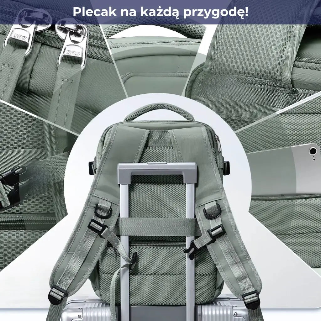 Plecak do samolotu 40x20x25 Ryanair - tył plecaka z funkcją mocowania na walizce.