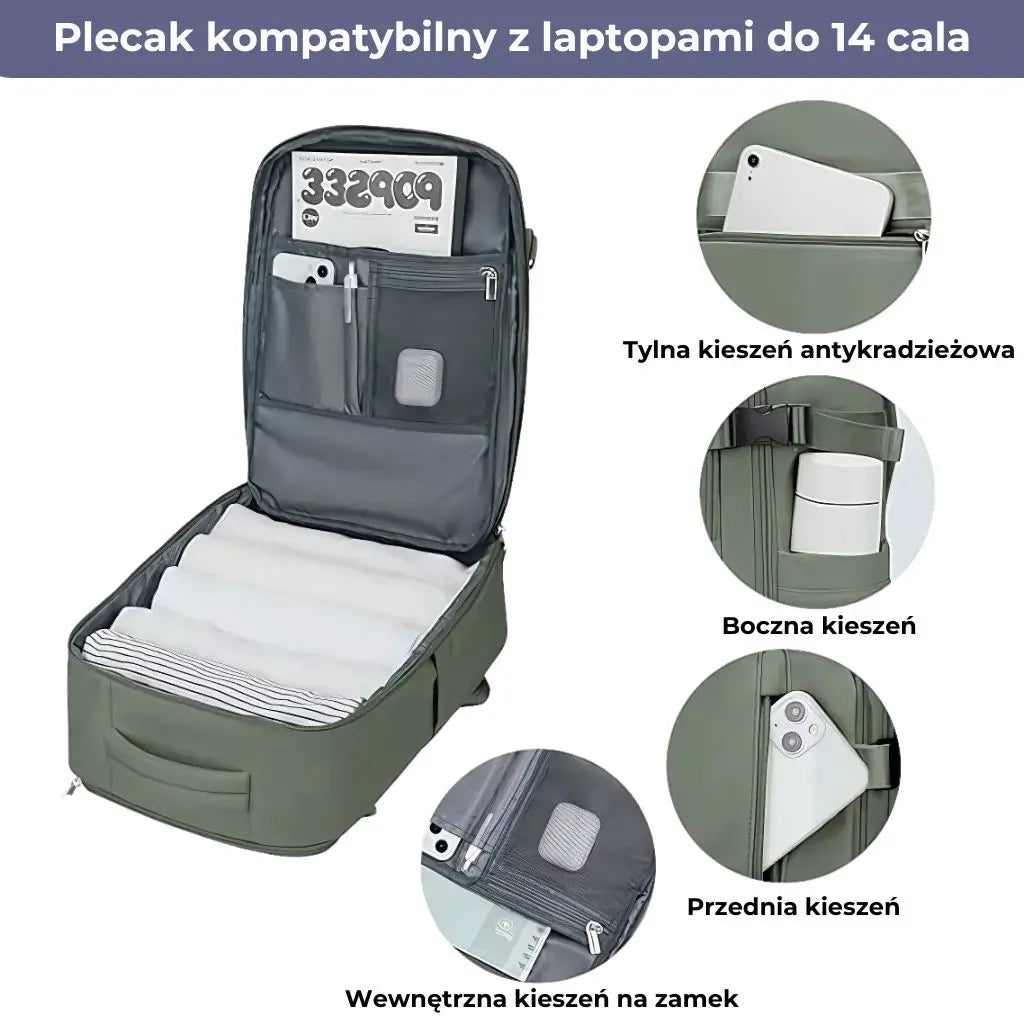 Plecak podróżny do samolotu damski Ryanair z możliwością przypięcia do walizki, lekki i wygodny.