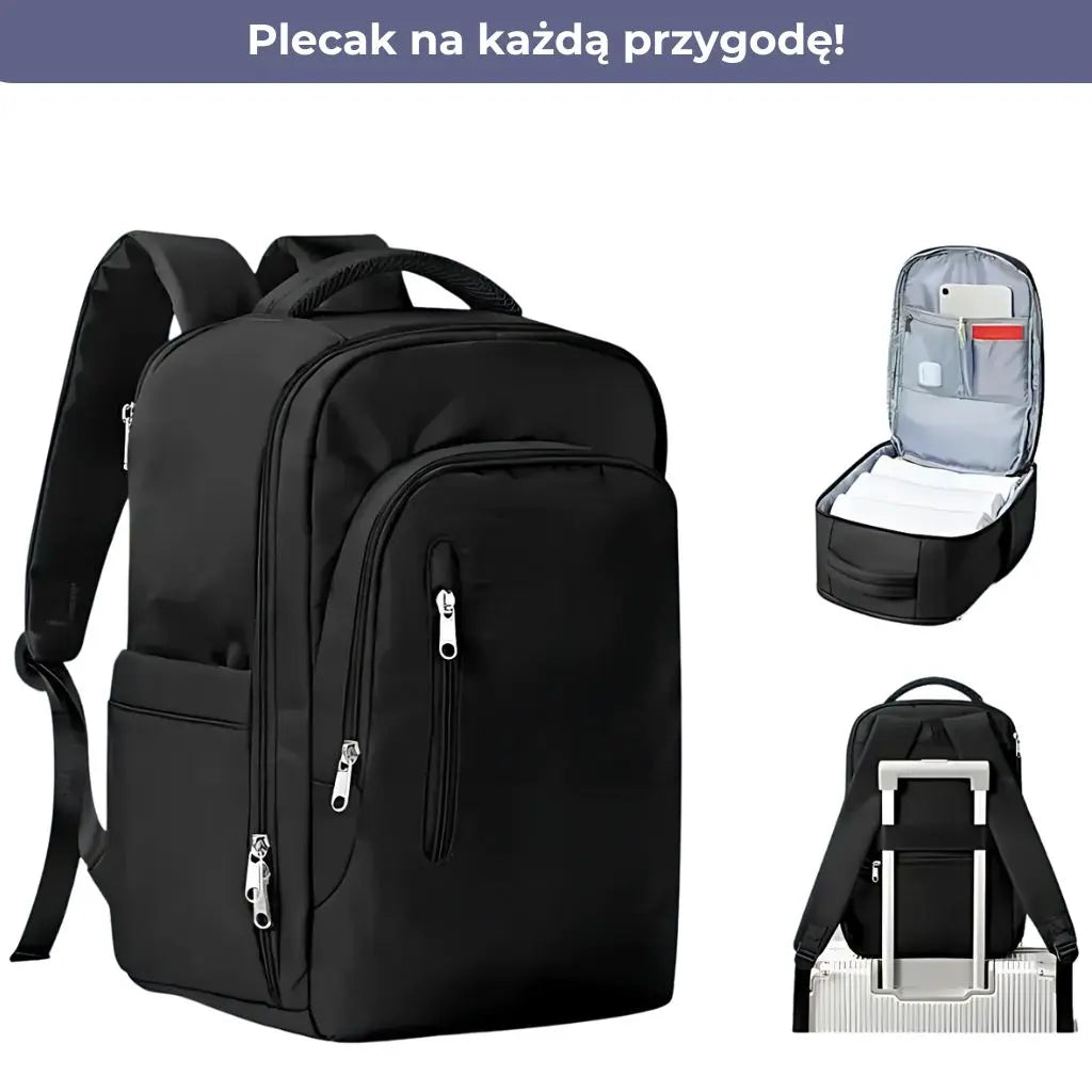 Widok z przodu bagażu podręcznego czarnego 40x20x25 dla Ryanair.