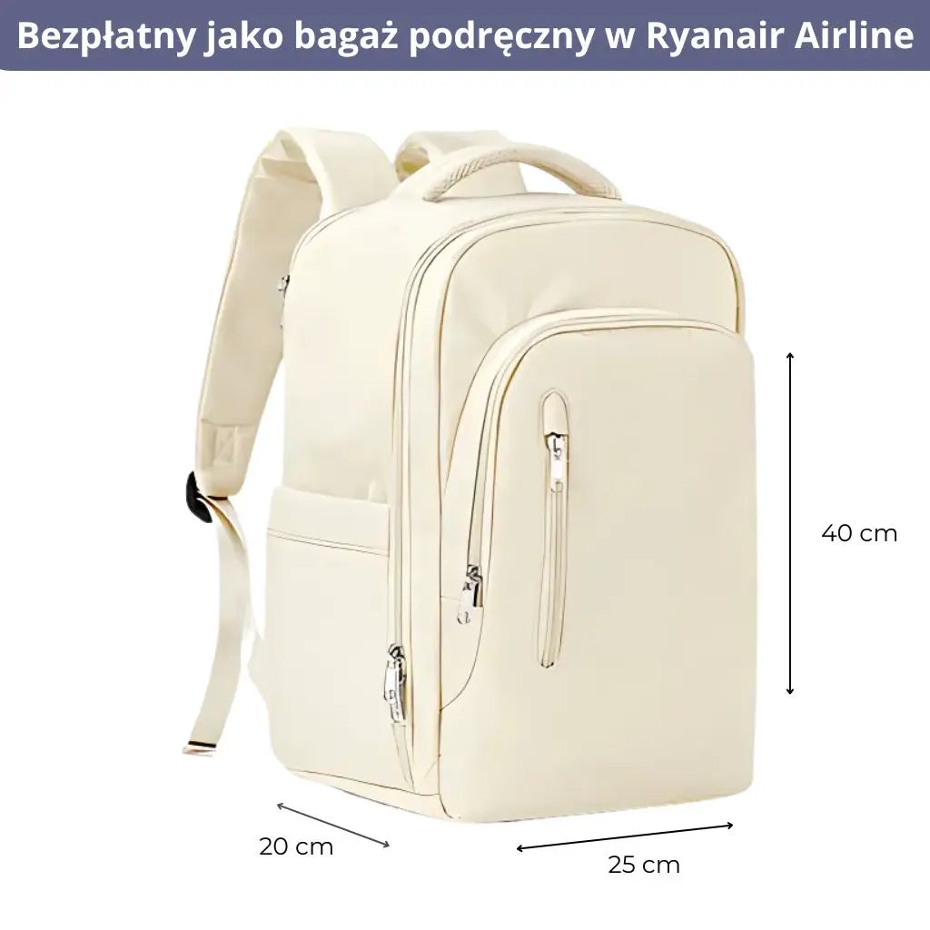 Plecak do samolotu 40x20x25 na laptopa w kolorze beżowym, idealny jako bagaż podręczny Ryanair.