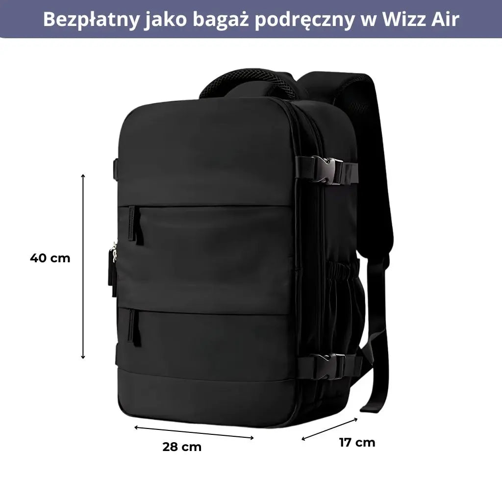 Plecak podróżny do samolotu czarny Wizz Air o wymiarach 40x28x17 cm